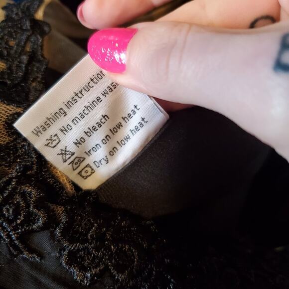 Vintage 90s Y2K Black Illusion Floral Bodycon Maxi Dress Size 14 Goth Glam - Picture 14 of 14